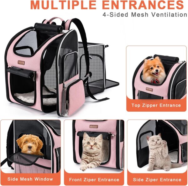 Cat Backpack Carrier, Dog Backpack Carrier for Small Dogs Medium Cats, Airline Approved Expandable Pet Backpack Carrier for Small Dogs Puppies Medium Cats Fit Up to 18 Lbs, Pink - Image 2