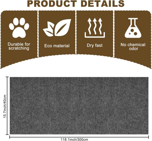 118”x15.8” Trimmable Cat Scratching Post Carpet Cover Cat Scratcher Mat Self-Adhesive Cat Tree Shelves Replacement Parts Mat Cat Scratcher for Cat Shelves Steps Couch Furniture DIY Protector - Image 2