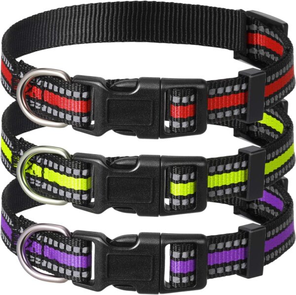 3 Pieces Dog Collar Reflective Dog Collar Nylon Dog Collar Adjustable Dog Collars Quick Release Dog Collar Pet Collars for Dogs