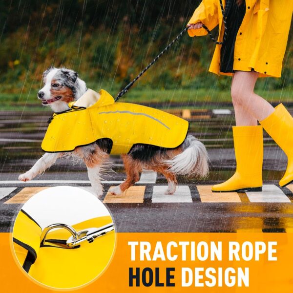 Dog Raincoat, Waterproof Raincoat with Removable Hoodie, Dog Rain Coats Windproof Snowproof, Dog Rain Jacket with Reflective Strip/Adjustable Drawstring/Leash Hole for Dog Walking (Yellow, X-Large) - Image 4