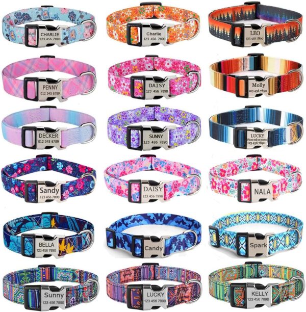 Personalized Dog Collars - Floral Custom Dog Collar with Engraved ID Name and Phone Number - Customized Dog Collars for Puppy Small Medium Large X-Large Boy Girl Dogs (Pack of 1)