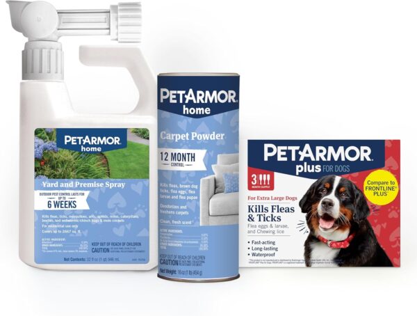 PetArmor Plus Flea & Tick Prevention for Dogs 89-132 lbs (3 Doses) + PetArmor Home Carpet Spray and Yard Spray for Fleas & Ticks, Total Flea & Tick Prevention