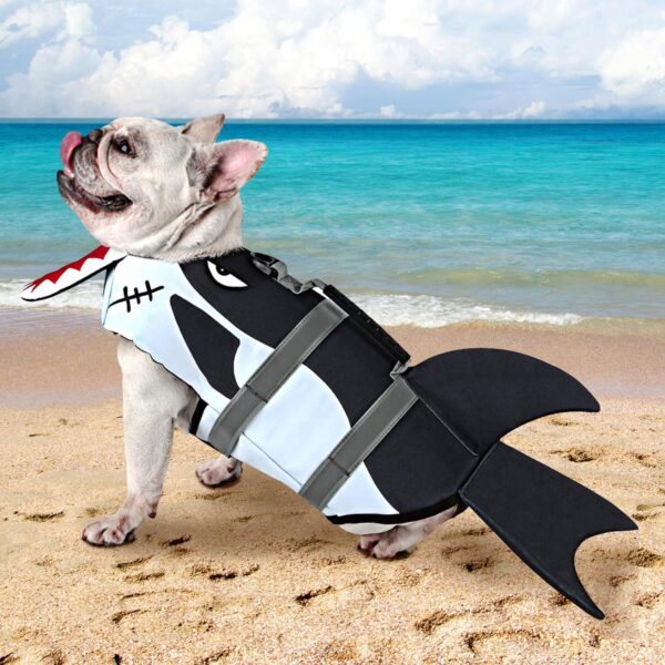 Dog Life Jacket Vest for Swimming Boating, Shark Large Swim Vests with Chin Float/Reflective Stripe/Rescue Handle