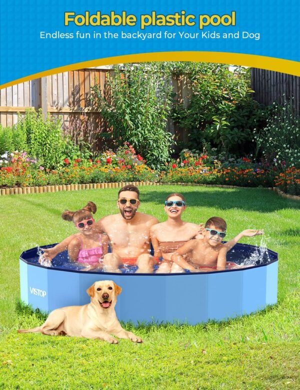 VISTOP Jumbo Foldable Dog Pool, Hard Plastic Shell Portable Swimming Pool for Dogs Cats and Kids Pet Puppy Bathing Tub Collapsible Kiddie Pool (97inch.D x 15.7inch.H, Blue) - Image 6