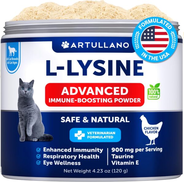 Lysine for Cats - L-Lysine Powder for Cats - Immune Support for Cats Sneezing and Runny Nose, Cat Cold, Eye Function, Respiratory Health - Allergy Relief - Lysine Supplement for Cats