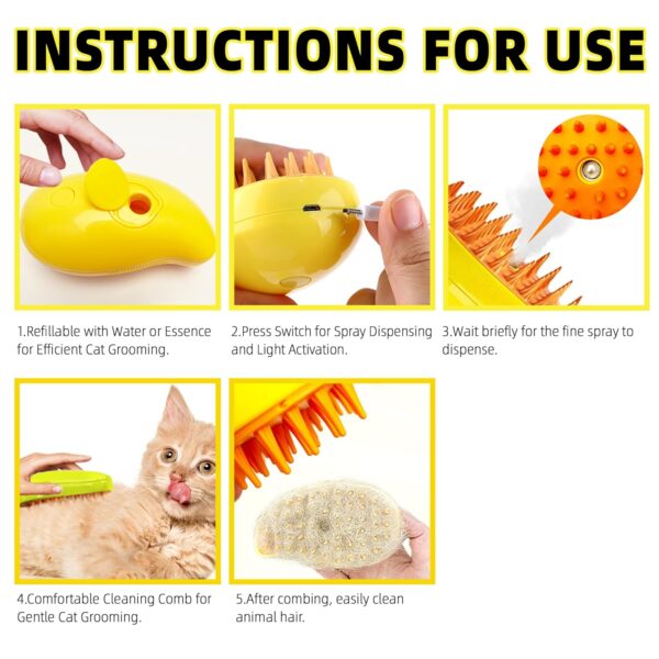 Innovative Cat Steam Brush: Steamy Pet Brush 3-in-1 Self-Cleaning Grooming Tool, Efficient Massage, Hair Removal, Tangle-Free Care for Cats and Dogs (yellow) - Image 3