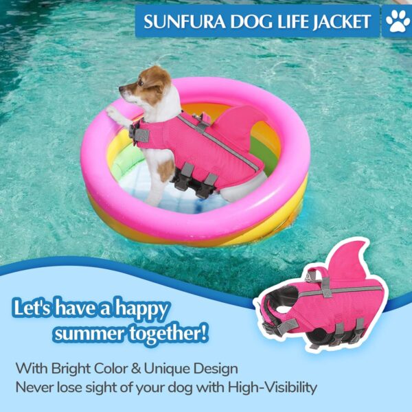 SUNFURA Dog Shark Life Jacket, Adjustable Dog Life Vests for Swimming, Ripstop Dog Lifesaver Puppy Life Jackets with High Flotation, Pet Life Preserver Swimsuits for Small Medium Dogs, HotPink S - Image 2