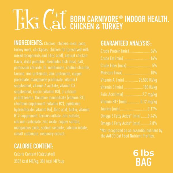 Tiki Cat Born Carnivore Indoor Health, Chicken & Turkey Meal, Grain-Free Baked Kibble to Maximize Nutrients, Dry Cat Food, 6 lbs. Bag - Image 4