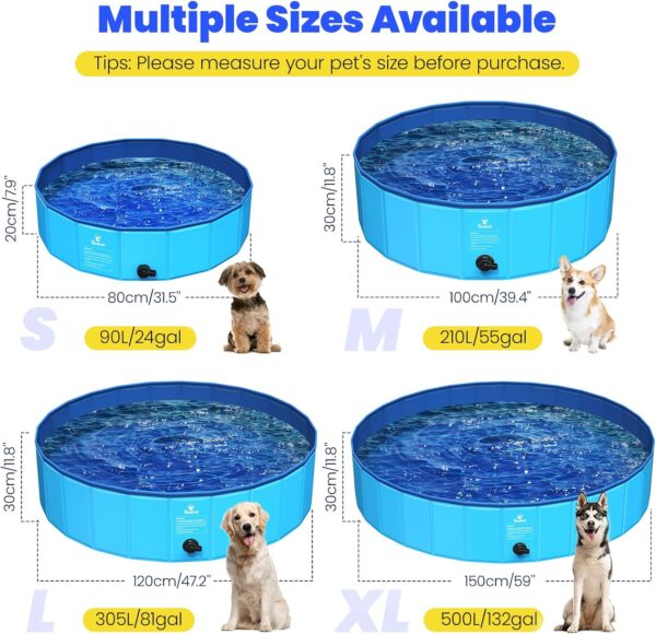 Pawaboo Foldable Dog Pool, Collapsible Pet Bath Pool Bathing Tub, Hard Plastic Doggie Wading Pool for Indoor and Outdoor, Portable Dog Swimming Pool for Small Medium Large Dogs and Cats (39"x12" - Image 2