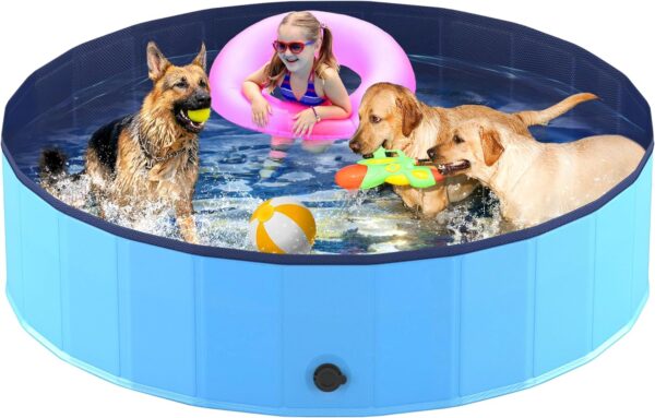 Niubya Foldable Pool, Collapsible Hard Plastic Swimming Pool, Portable Bath Tub for Pets Dogs and Cats, Pet Wading Pool for Indoor and Outdoor, 72 x 12 Inches