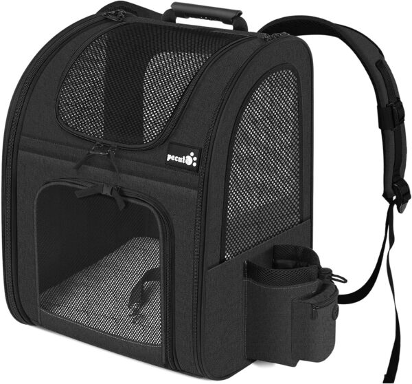 Pecute Cat Backpack with Breathable Mesh, Dog Backpack Carrier with Multi-Pockets for Cats Puppies, Pet Backpack Carrier for Travel Hiking Camping Outdoor Black