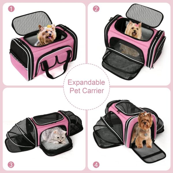 Estarer Soft Sided Pet Carrier Airline Approved, 4 Sides Expandable Collapsible Cat Carrier with Pockets & Removable Fleece Pad, Travel Carrier Bag for Cat Dog & Small Animals (Pink) - Image 2