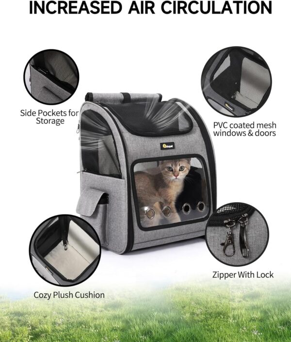 HOOPET Cat Backpack Carrier, Small and Medium Dogs and Cats Bags,Expandable Pet Carrier Backpack,Airline Approved,Suitable for Hiking/Travel/Camping, Etc, Foldable, Easy to Carry (Grey-01) - Image 3