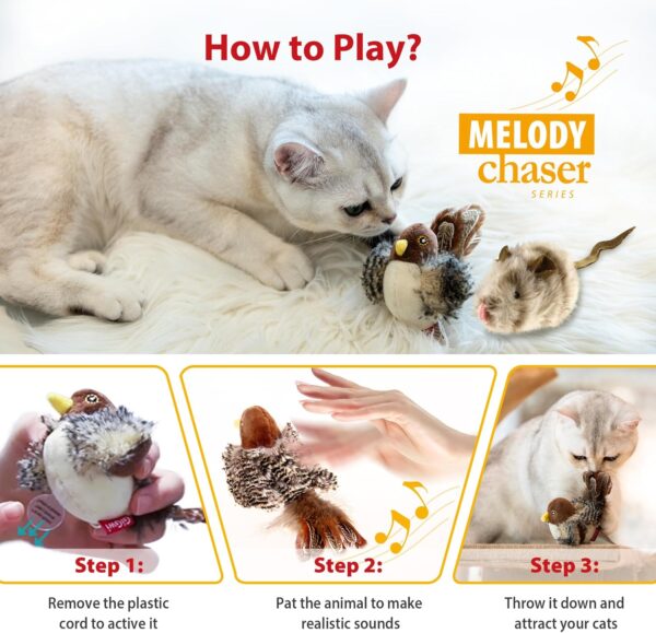 Gigwi Automatic Cat Toys Pack, Interactive Cat Toys Electronic Squeaky Animals Bird and Mouse, Plush Toys for Cats to Play Alone, Play and Squeak Cat Toys for Indoor Cats Boredom, 2 Pcs - Image 4