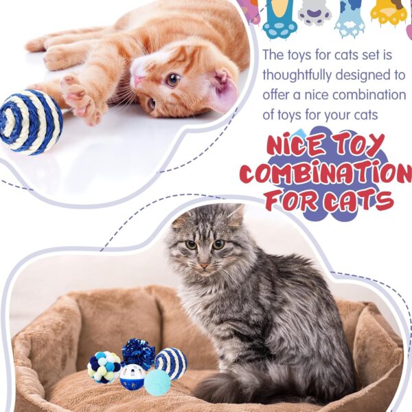 46 Pcs Cat Toys Set Interactive Cat Toys Include Fur Mice Rattle Cat Springs Crinkle Balls Pompom Bell Sisal Ball Puzzle Chase Toys Assorted for Gift Indoor Kitten(Blue) - Image 6