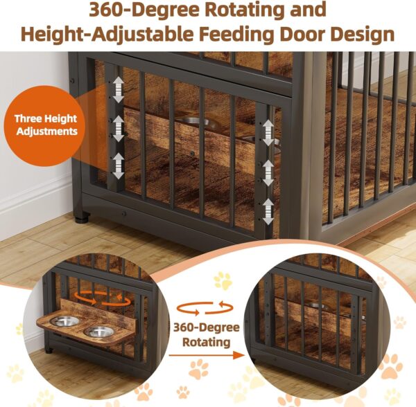 Large Dog Crate Furniture, 41inch Furniture Dog Crate with Drawers Storage, 360°and Adjustable Raised Feeder, Wooden Dog Crate for Large/Medium Dog Indoor brown 41inch - Image 6