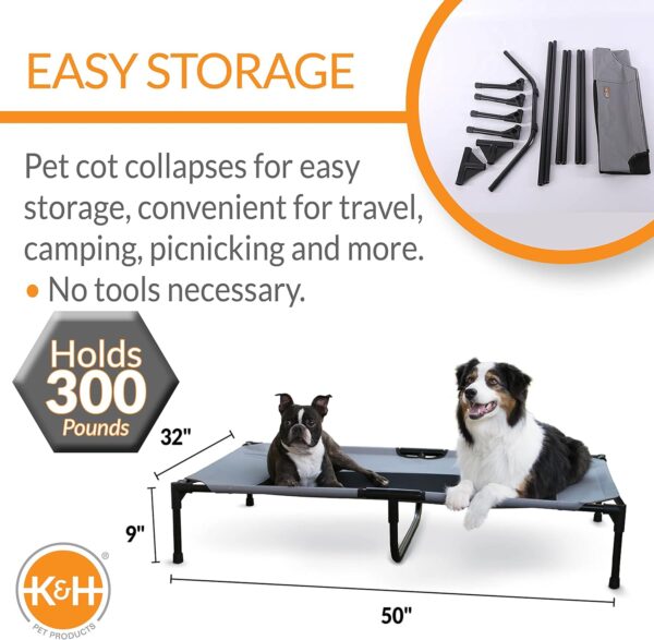 K&H Pet Products Dog Cots Beds for Large Dog- Elevated Outdoor Dog Cot Bed- Raised Dog Hammock Cooling Bed- Washable, Portable Dog Cot- Heavy Duty Durable Metal Frame, X-Large, Gray/Black Mesh - Image 2