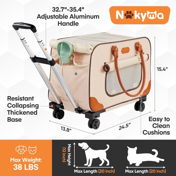 Large Cat Carrier with Wheels, Foldable Rolling Cat Carrier, Pet Carrier with Wheels for Small Dogs and All-Breed Cats Up to 38 Lbs, Pet Cat Travel Carrier for Camping, Out Going, Veterinary Visits - Image 6