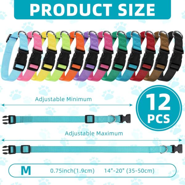 12 Pieces Nylon Dog Collar Bulk, Adjustable Dog Collars with Quick Release Buckle Dogs Collar Bulk for Dogs Walking Running Training, Medium (Mixed Colors) - Image 2