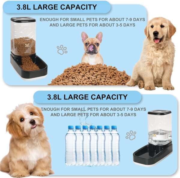 Automatic Dog Cat Gravity Food and Water Dispenser Set with Pet Food Bowl for Small Large Pets Puppy Kitten Rabbit Large Capacity(Black, 3.8L) - Image 4