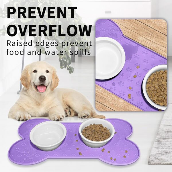 Dog Food Mat Anti-Slip Silicone Dog Bowl Mat Thicker Pet Placemat Waterproof Cat Feeder Pad with Raised Edge Puppy kitten Feeding Mats Suitable Small Medium-Sized Dogs Cats Eating Tray - Image 4