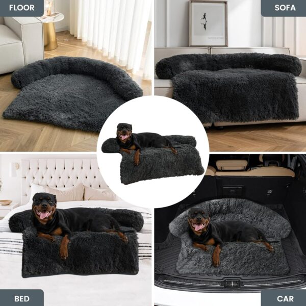 Dog Bed,Calming Dog Beds for Large Dogs Cats,Fluffy Non-Slip 50"x39"x8"Dog Bed Couch Protector with Removable Pet Soft Neck Bolster,Washable Dog Bed Cover with Hidden Zipper（Dark Grey） - Image 6