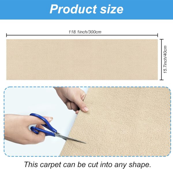 118”x15.8” Trimmable Cat Scratching Post Carpet Cover Cat Scratcher Mat Self-Adhesive Cat Tree Shelves Replacement Parts Mat Cat Scratcher for Shelves Steps Couch Furniture Protector(Beige) - Image 2