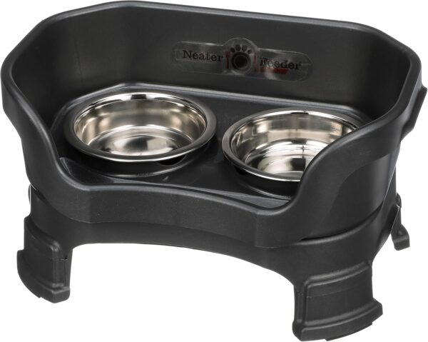 Neater Feeder - Deluxe Model Adjustable Height - Mess-Proof Cat Bowls (Cat, Midnight Black) - Made in USA - Elevated, No Spill, Non-Tip, Non-Slip, Raised Stainless Steel Food & Water Pet Bowls