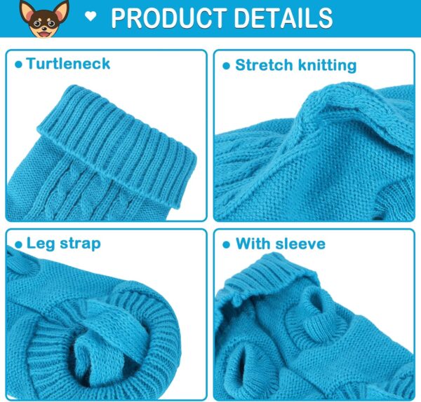 XXS Dog Sweater Chihuahua Clothes Dog Sweaters for Small Dogs Girl Boy Teacup Dog Yorkie Turtleneck Knitted Sweater Pet Clothes Fall Dog Clothes Blue White - Image 5