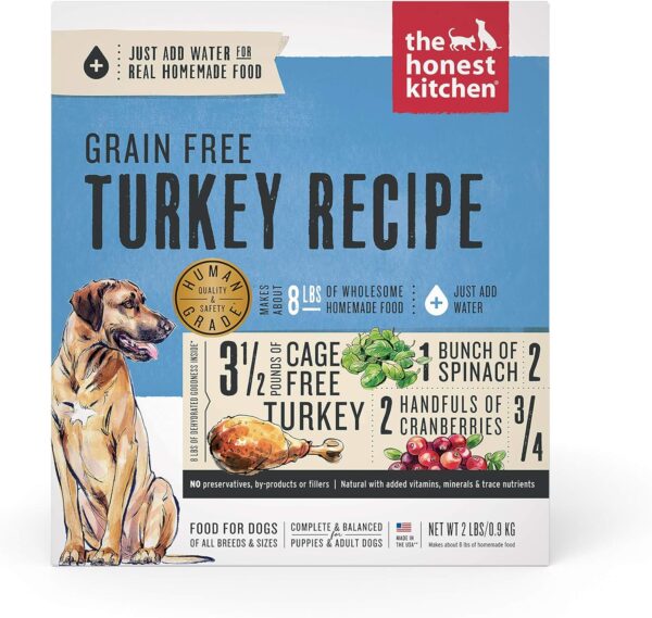 The Honest Kitchen Human Grade Dehydrated Grain Free Dog Food – Complete Meal or Dog Food Topper – Turkey 2 lb (makes 8 lbs)