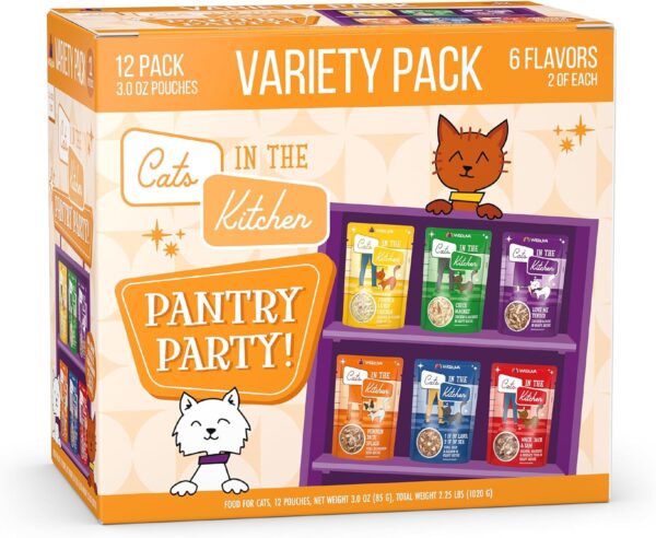 Weruva Cats in the Kitchen, Pantry Party Pouch Variety Pack in Gravy Cat Food, 3oz Pouch (Pack of 12)