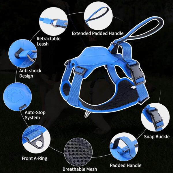 Dog Harness with Retractable Leash,No Pull Dog Harness,Automatic Anti-Burst Impact Function and Free Hands,Adjustable Dog Vest for Medium and Large Dogs (Blue, L) - Image 6