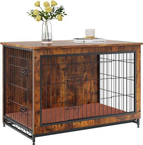 VEVOR Dog Crate Furniture, 38 inch Wooden Dog Crate with Double Doors, Heavy-Duty Dog Cage End Table with Multi-Purpose Removable Tray, Modern Dog Kennel Indoor for Dogs up to 70lb, Rustic Brown - Image 12