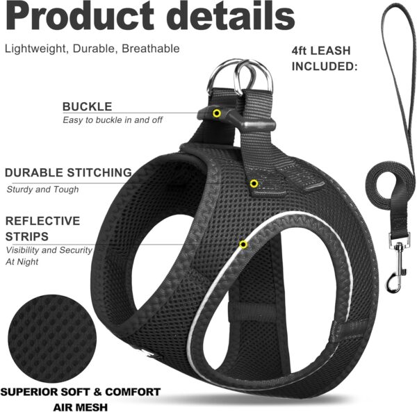 Fida Comfy Dog Harness with Leash, Soft Puppy Vest Escape Proof, Breathable Lightweight Soft Mesh, Adjustable Reflective Step-in Harness for Small & Medium Pet Walking (L, Black) - Image 2