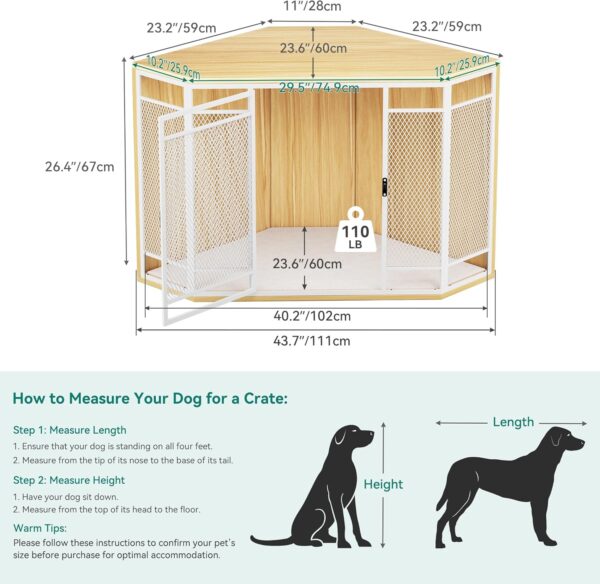 YITAHOME Corner Dog Crate Furniture with Cushion, 43.7" Dog Kennel Furniture with Metal Mesh, Wooden Dog Kennel for Small Medium Dogs, Walnut Color - Image 3