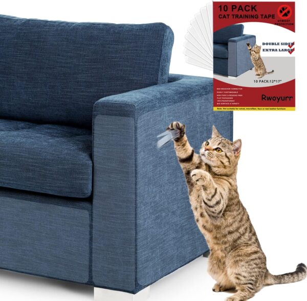 Cat Scratch Protector, 10 Pack 17"X12" Double Sided Couch Protectors for Cats, Extra Large Anti Scratch Scratching Furniture Sofa Deterrent Guard Shield Clear Sticky Cat Training Tape - Image 8