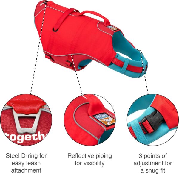 Kurgo Surf n’ Turf Dog Life Jacket | Lifejacket for Dogs | Dog Water Life Vest | Kayak Life Jacket for Pets | Dog Rain Jacket | for Pool or Lake | Reflective | Machine Washable | Chili Red | 5 Sizes - Image 2