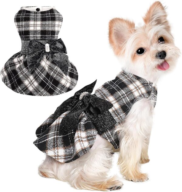 XS Dog Clothes Dog Sweater Dress for Small Dogs Girl Plaid Dog Dress Puppy Sweater Fleece Warm Pet Clothes Dog Outfits Cat Apparel X-Small Black