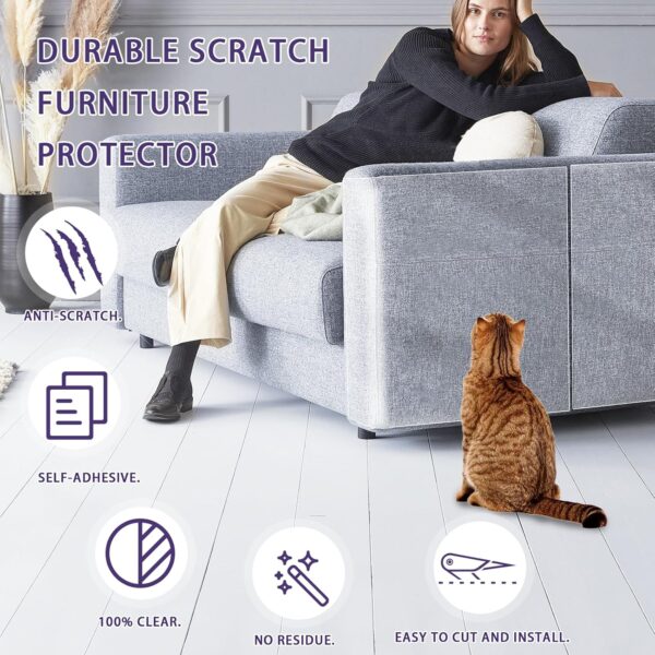 Cat Scratch Furniture Protector,60"×17" Door Protector from Dog Scratching,Transparent Invisible Anti Cat Scratch Tape for Furniture Protector for Sofa, Carpet, Door, Chairs - Image 2