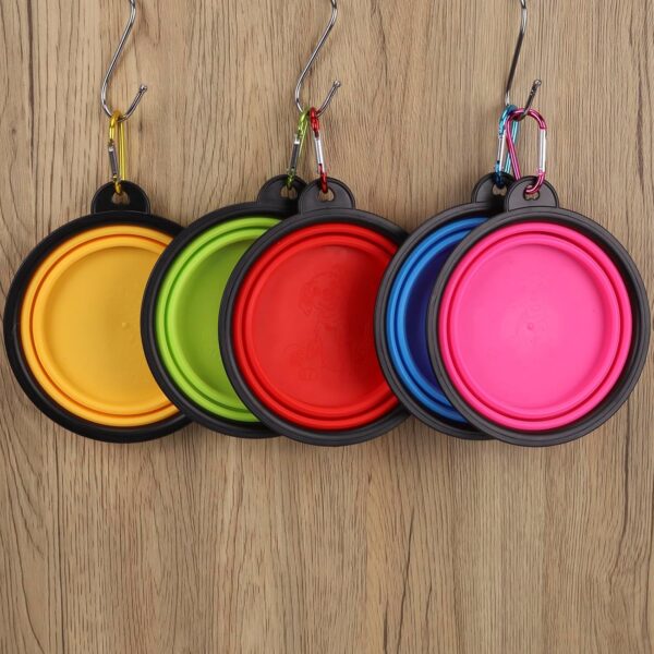 Collapsible Pet Bowls 5 Pack for Cats Dogs Outdoors Portable Feeding Watering Bowls for Traveling Hiking Walking Foldable Dishes with Carabiner (Red Pink Blue Green Yellow) - Image 6