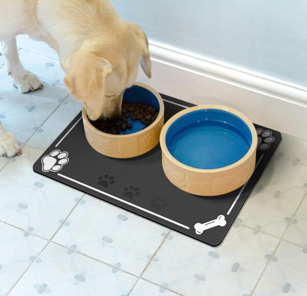 Large Pet Feeding Mat - 21"x13" Absorbent Dog Mat for Food and Water Bowl, No Stains Quick Dry Dog Water Dispenser Pad, Dog Accessories Pet Supplies, Dog & Cat Water Bowl for Messy Drinkers, Black - Image 8