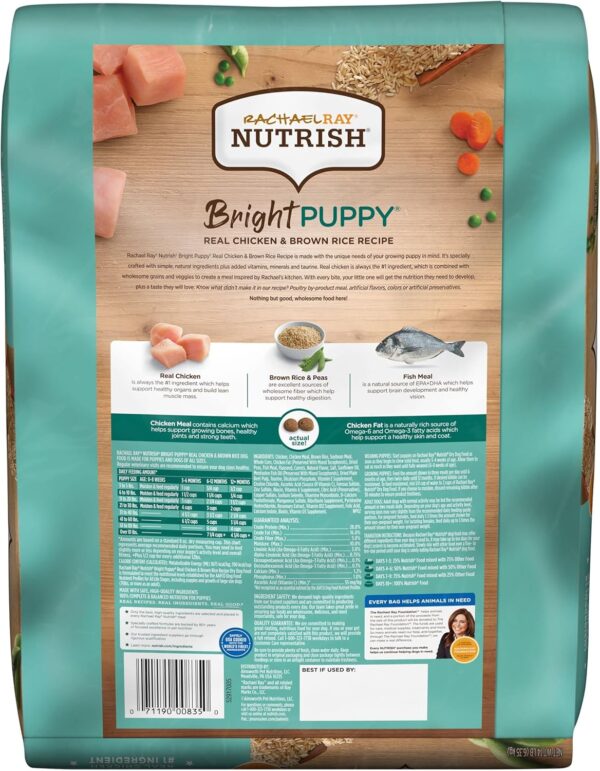 Rachael Ray Nutrish Bright Puppy Premium Natural Dry Dog Food with Added Vitamins, Minerals & Taurine, Real Chicken & Brown Rice Recipe, 14 Pound Bag (Packaging May Vary) - Image 4