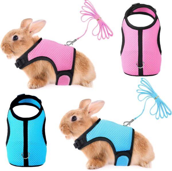 SATINIOR 2 Pieces Bunny Rabbit Harness with Leash Cute Adjustable Buckle Breathable Mesh Vest for Kitten Puppy Small Pets Animal Walking Accessories