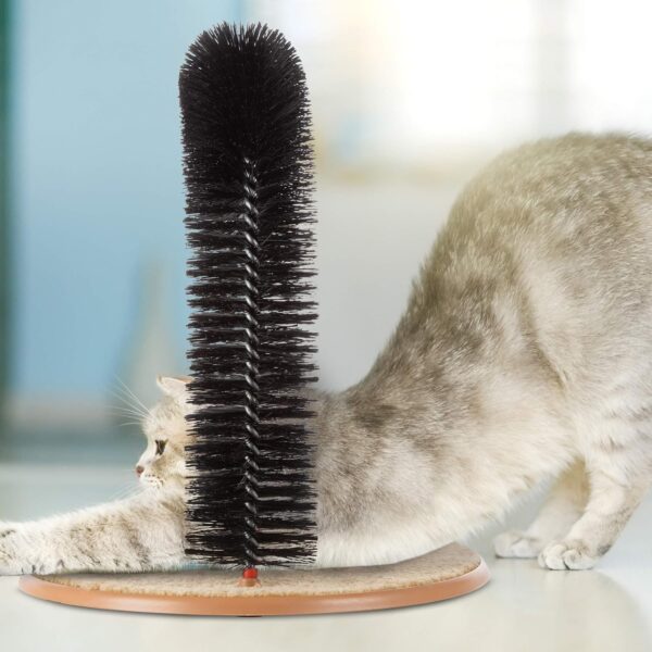 Cat Self-Groomer - Bristle Ring Brush Cat Arch with Carpeted Base, Back Scratcher and Massager for Controlling Shedding and Claws by PETMAKER (Black) - Image 5