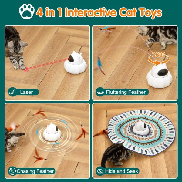 Cat Laser Toy Automatic, 4-in-1 Interactive Cat Toys for Indoor Cats, Hide and Seek Kitten Wand Toy, USB Rechargeable Electronic Kitten Toys with Moving Feather, Cover for Bored Cats All Breeds - Image 2