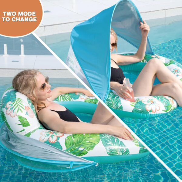 WERNNSAI Pool Float with Canopy - Inflatable Pool Floats with Shade for Adults Pool Lounge Chairs with Cup Holder Headrest Floating for Swimming Pool Beach Summer Outdoor Water Activity - Image 3