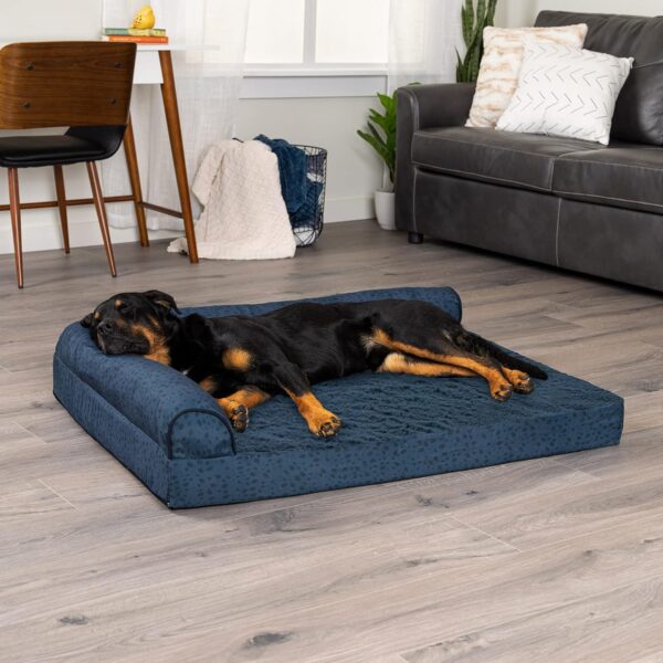 Furhaven Cooling Gel Dog Bed for Large Dogs w/ Removable Bolsters & Washable Cover, For Dogs Up to 95 lbs - Plush & Almond Print L Shaped Chaise - Blue Almonds, Jumbo/XL - Image 3