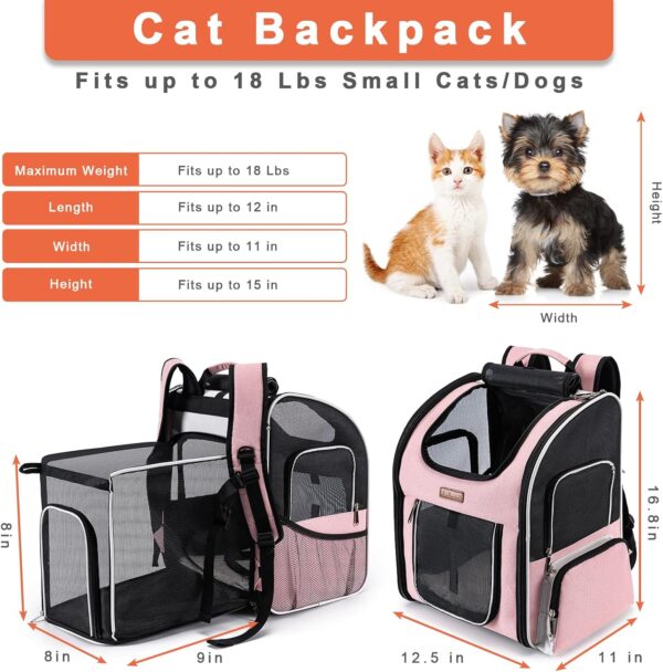 Cat Backpack Carrier, Dog Backpack Carrier for Small Dogs Medium Cats, Airline Approved Expandable Pet Backpack Carrier for Small Dogs Puppies Medium Cats Fit Up to 18 Lbs, Pink - Image 5