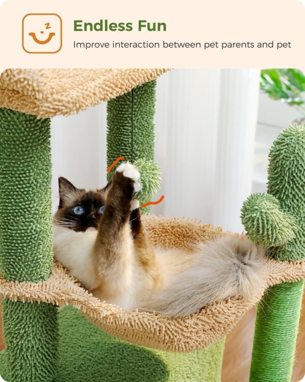 PEQULTI 4-in-1 Cactus Cat Tree, 33'' Cat Tower for Indoor Cats with Large Cat Condo, Cat Scratching Post for Cats with Deep Hammock& Cozy Top Perch,Green - Image 8