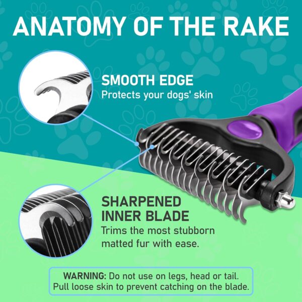 Maxpower Planet Pet Grooming Brush - Double Sided Shedding, Dematting Undercoat Rake for Dogs, Cats - Extra Wide Dog Grooming Brush, Dog Brush for Shedding, Cat Brush, Reduce Shedding by 95%, Purple - Image 6